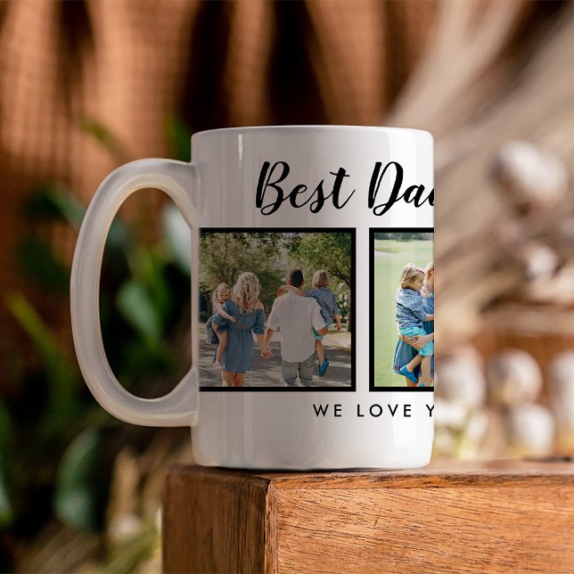Best Dad! Photos Collage Coffee Mug (Best dad script font with 6 family photo slots, along with a custom message for your number 1 Dad.)