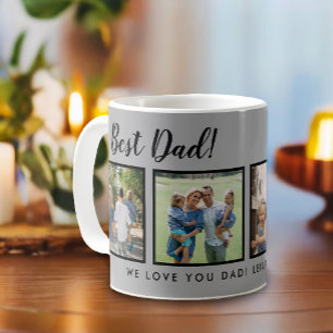 Best Dad! Photos Collage Message Light Grey Coffee Mug
