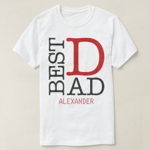 Best Dad Red Black Glitter Name Personalised T-Shirt