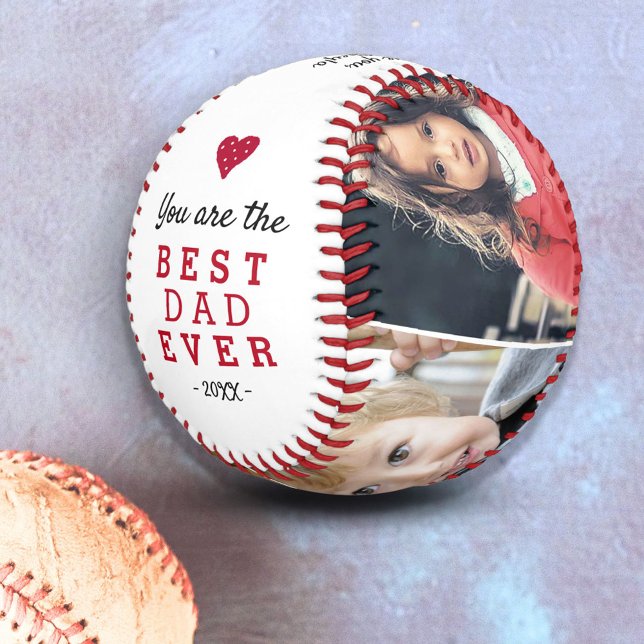 Best Dad Red Heart 4 Photo Collage Baseball (Creator Uploaded)