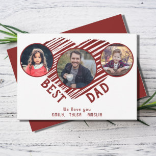 Best Dad Red Heart Father`s Day 3 Photos Holiday Card