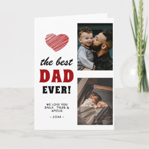 Best Dad Red Heart Father's Day 2 Photo  Holiday Card