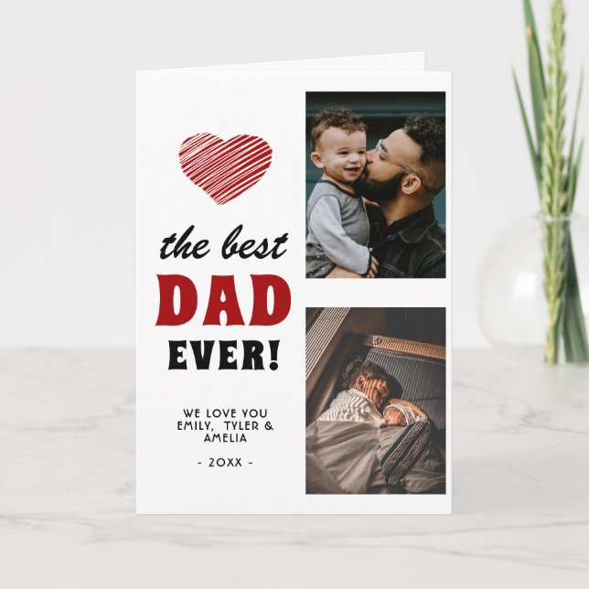 Best Dad Red Heart Father's Day 2 Photo  Holiday Card (Front)
