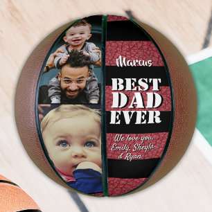 Best Dad Red Leather Print 2 Photo Father`s Day Basketball