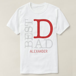 Best Dad Red Silver Glitter Name Personalized T-Shirt