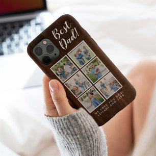 Best Dad Rustic Wood Grain 6 Photo Collage iPhone 15 Case
