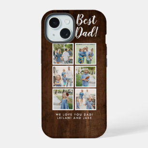 Best Dad Rustic Wood Grain 6 Photo Collage iPhone 15 Case