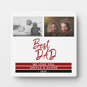 Best Dad Script Red Father`s Day 2 Photo Plaque