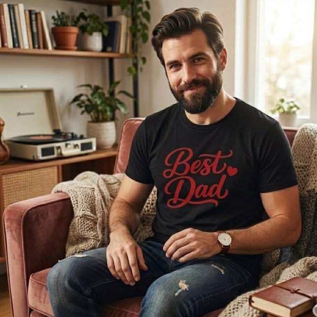 Best Dad Script Red Heart Minimalist Men's T-Shirt (Creator Uploaded)