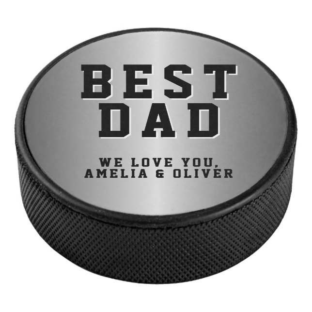 Best Dad Silver Metallic Father`s Day Hockey Puck (3/4)