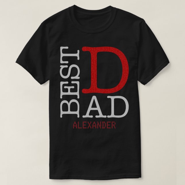 Best Dad Silver Red Glitter Name Personalised T-Shirt (Design Front)