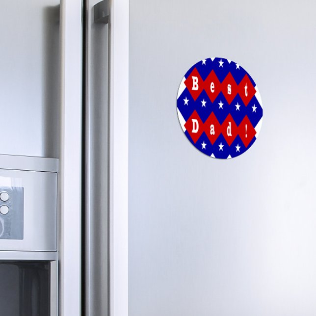 Best Dad Stars & Diamonds Typography Red & Blue Magnet (Creator Uploaded)