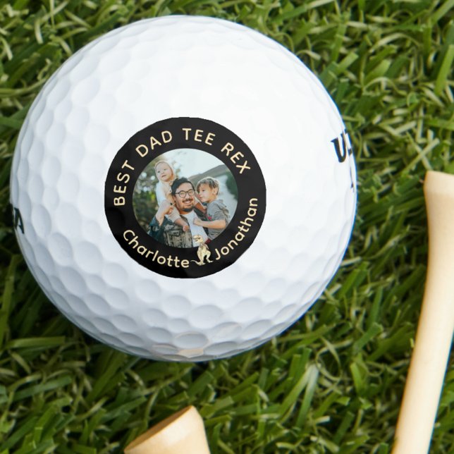 Best Dad Tee Rex Custom Photo Funny Golf Balls (Our dad is the best tee Rex custom photo kids names funny dinosaur golfing joke golf ball for father)