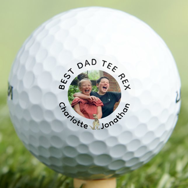 Best Dad Tee Rex personalised kids photo and names Golf Balls (Funny best dad tee Rex custom kids photo and names golf ball fun dinosaur theme for golfing fathers)