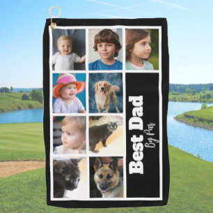 Best Dad Template 9 Family Photo Collage Black Golf Towel