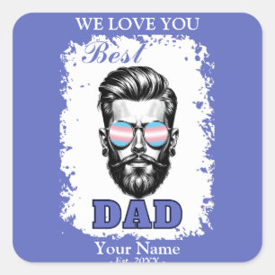 Best Dad Transgender Flag Colours Father's Day Gif Square Sticker