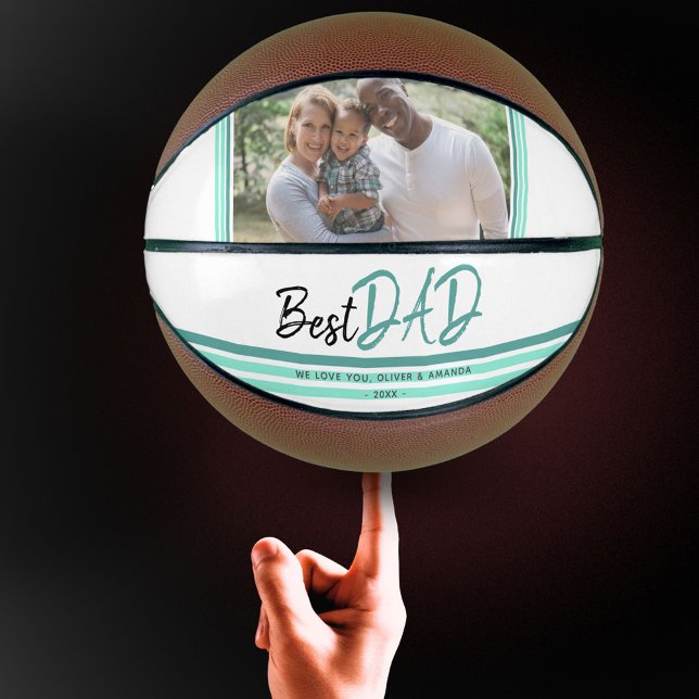 Best Dad Turquoise Modern Typography Family Photo Basketball (Creator Uploaded)
