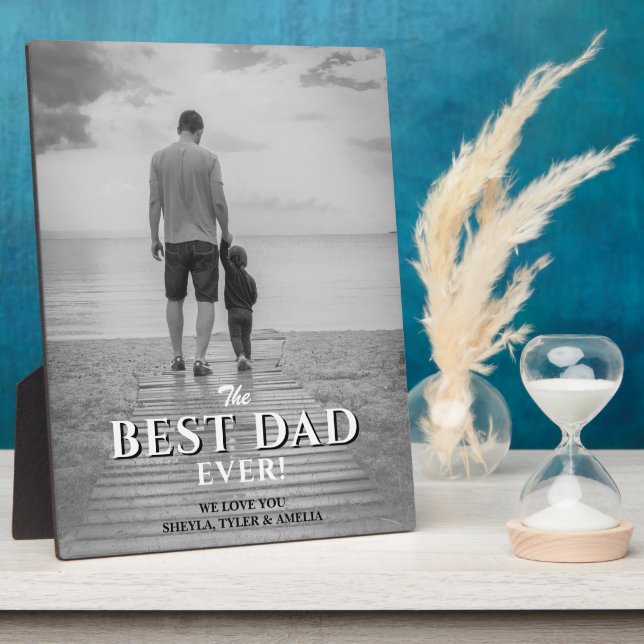 Best Dad Typography Black & White Full Photo Plaque (Side)