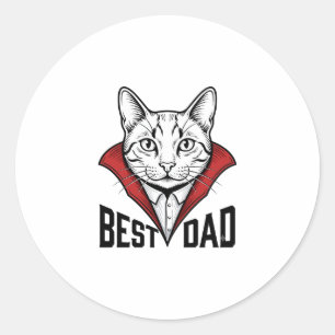 Best Dad Vampire Cat Vintage Engraving Design_1 Classic Round Sticker