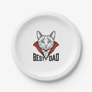 Best Dad Vampire Cat Vintage Engraving Design_1 Paper Plate