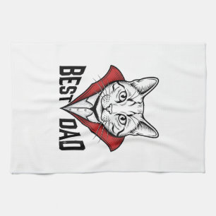 Best Dad Vampire Cat Vintage Engraving Design_1 Tea Towel