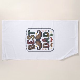Best Dad Vintage Moustache Vector Father Design_1 Beach Towel
