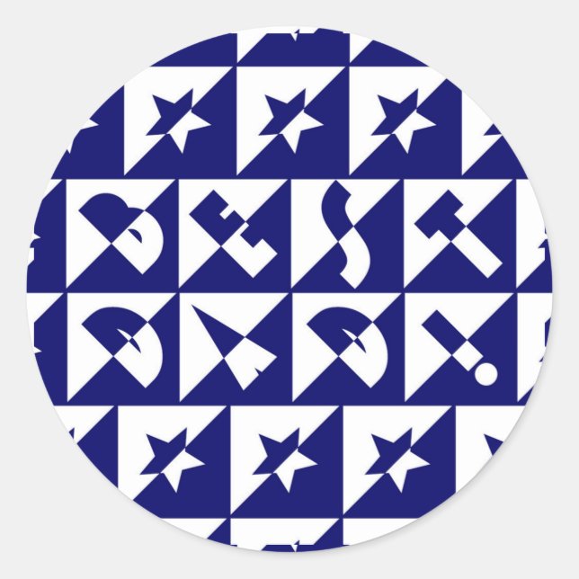 Best Dad Wild Text Pattern & Stars Blue & White Classic Round Sticker (Front)