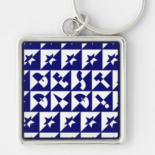 Best Dad Wild Text Pattern & Stars Blue & White Key Ring