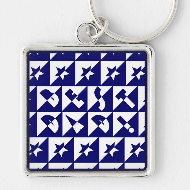 Best Dad Wild Text Pattern & Stars Blue & White Key Ring (Front)