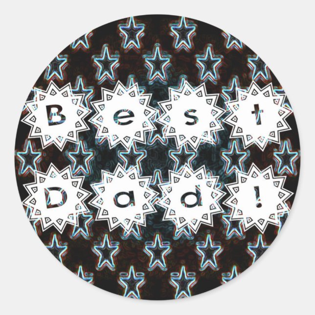 Best Dad with Neon Stars Classic Round Sticker (Front)