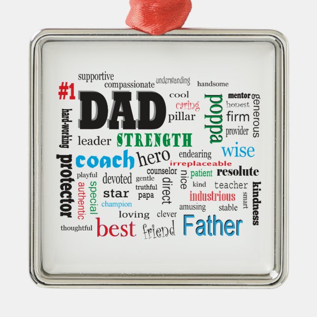 Best Dad Word Cloud Metal Tree Decoration (Front)