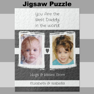 Best daddy 2 photos add names white grey jigsaw puzzle