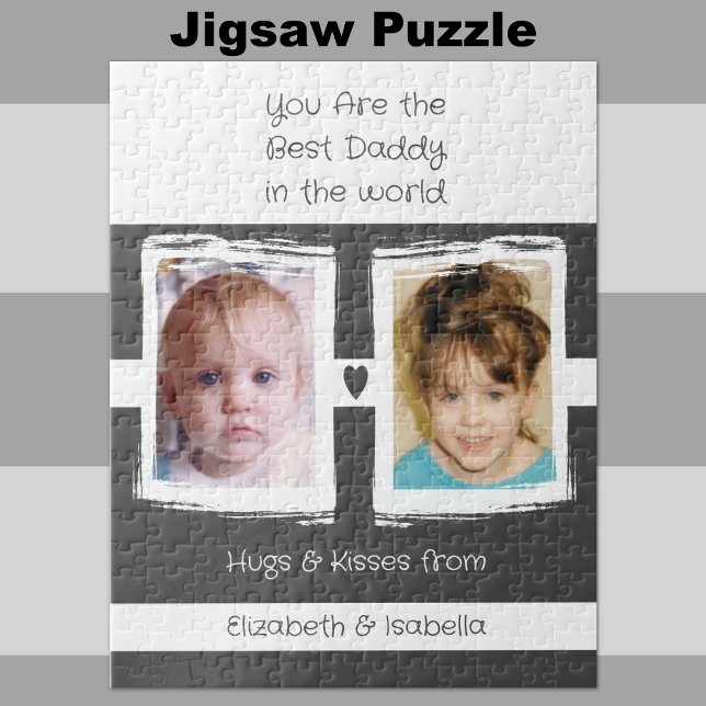 Best daddy 2 photos add names white grey jigsaw puzzle (Creator Uploaded)