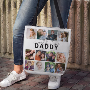 Best Daddy Ever 12 Photo Collage Personalised Tote Bag