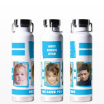 Best daddy ever 3 photos love you white blue water bottle<br><div class="desc">Thor Copper Vacuum Insulated Bottle.
Gift idea.
Replace the three photos with your own.
Best daddy ever.
We love you.
Blue and white.</div>