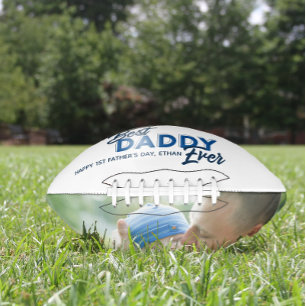 Best Daddy Ever Blue Script Photo 1st Father's Day Football
