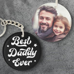 Best daddy ever dad father's day photo black white key ring<br><div class="desc">Keychain featuring the text "Best daddy ever" in a retro font surrounded by white stars. On the back is a customisable photo template. Default colours are black and white but all colours can be customised in the design tool.</div>