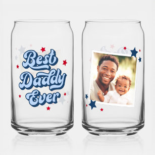 Best daddy ever dad father's day photo blue red can glass