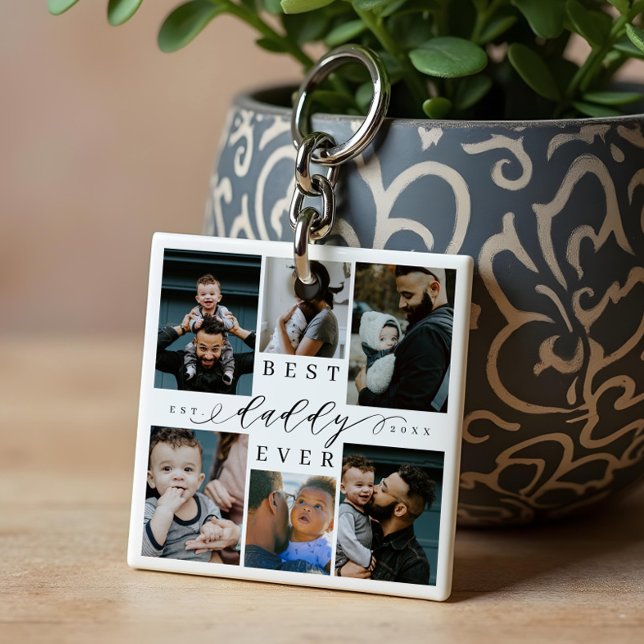 Best Daddy Ever | Father's Day 6 Photo Collage Key Ring (Best Daddy Ever | Father's Day 6 Photo Collage Keychain)