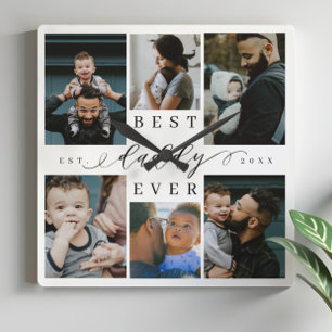 Best Daddy Ever Father's Day 6 Photo Collage Square Wall Clock
