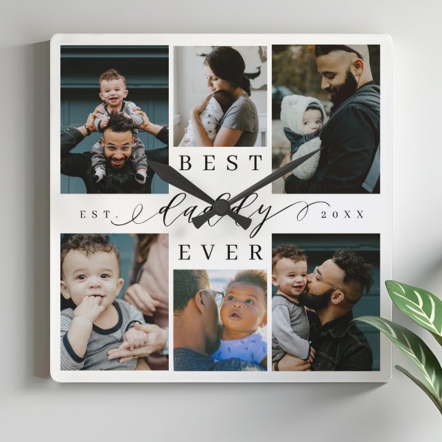 Best Daddy Ever | Father's Day 6 Photo Collage Square Wall Clock (Best Daddy Ever | Father's Day 6 Photo Collage Square Wall Clock)