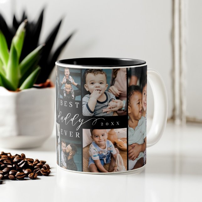 Best Daddy Ever | Father's Day 8 Photo Collage Two-Tone Coffee Mug (Best Daddy Ever | Father's Day 8 Photo Collage Two-Tone Coffee Mug)