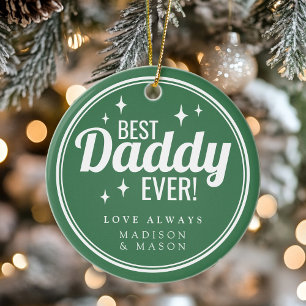 Best Daddy Ever Green Retro Sparkle Christmas Ceramic Tree Decoration