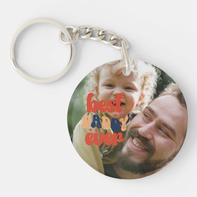 Best Daddy Ever Retro Personalised Photo   Key Ring (Front)