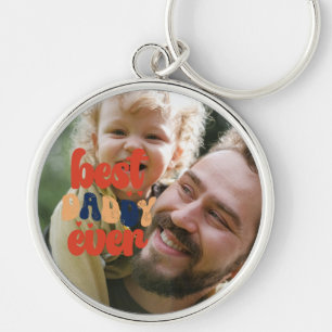 Best Daddy Ever Retro Personalised Photo   Key Ring