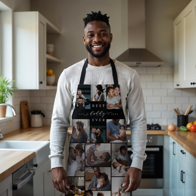 Best Daddy Ever Script Fathers Day Photo Collage Apron (Best Father Ever Script Fathers Day Photo Collage Apron)