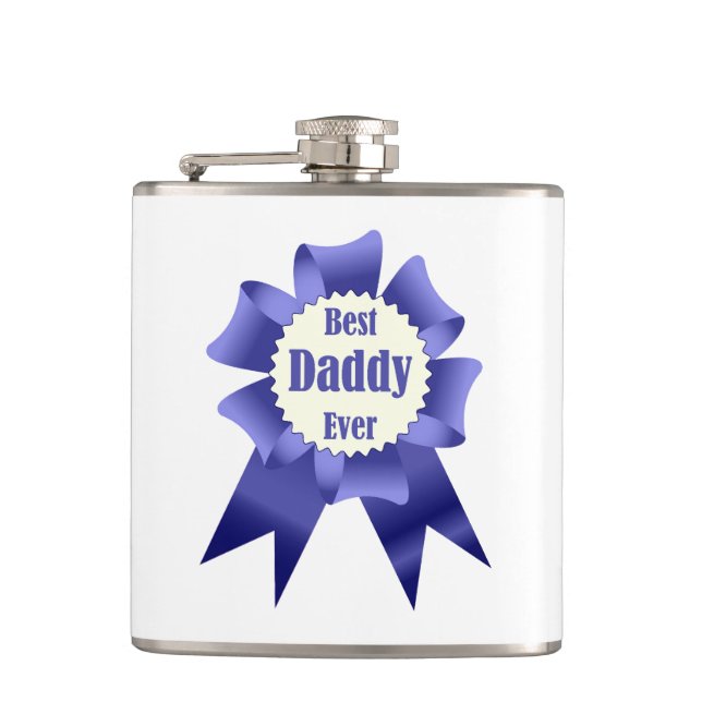 Best Daddy Ever winner award ribbon for Father Hip Flask (Front)