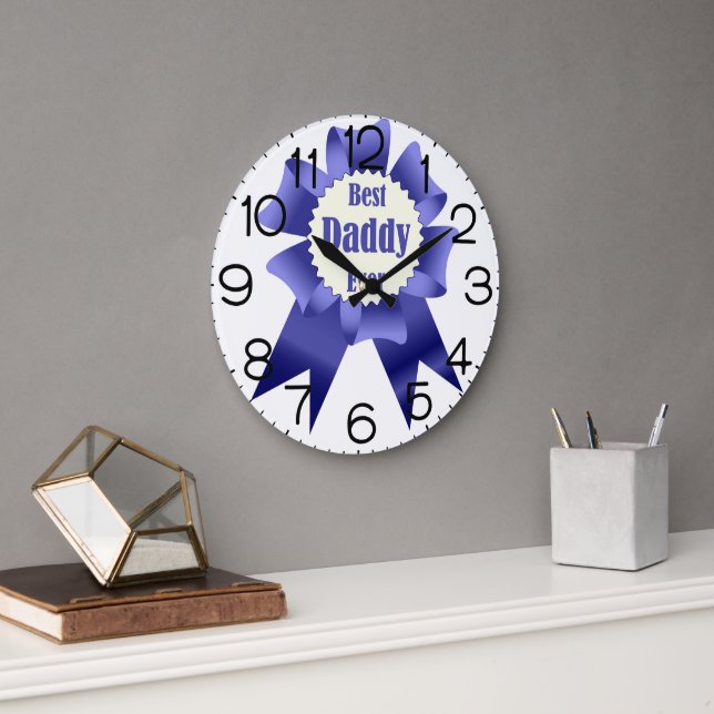 Best Daddy Ever winner award ribbon for Father Large Clock (Office)