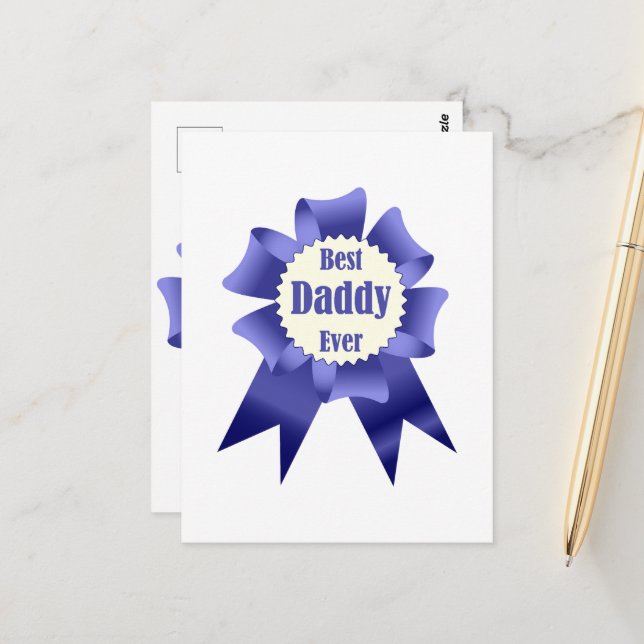 Best Daddy Ever winner award ribbon for Father Postcard (Front/Back In Situ)