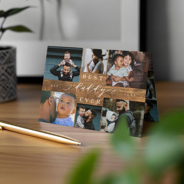 Best Daddy Ever Woodgrain Father's Day 6 Photo Card (Best Daddy Ever Woodgrain Father's Day 6 Photo Card)